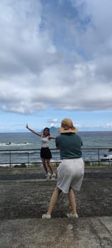 Daxi Daan Temple front basketball court, Yilan County - Jul 27, 2022 : Daxi Daan Temple front basketball court! Sitting on the dreamy sea view of Guishan Island, Yilan County, Taiwan