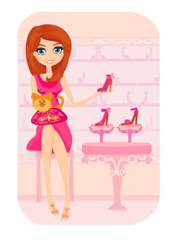 Fashion girl shopping in shoe shop