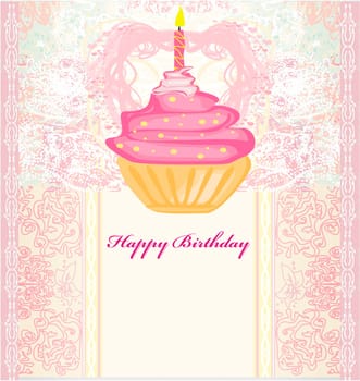 illustration of cute retro cupcakes card - Happy Birthday Card