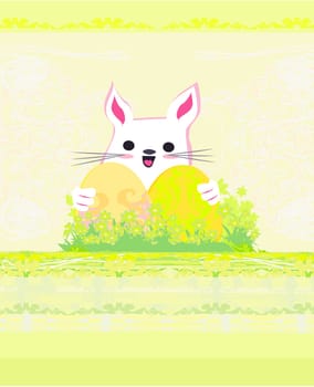 Illustration of happy Easter bunny carrying egg