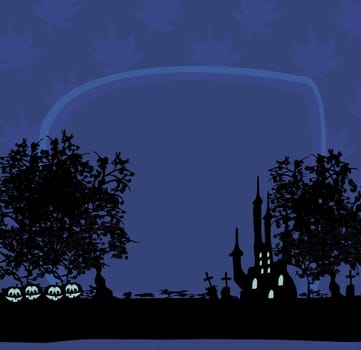 grungy Halloween background with haunted house