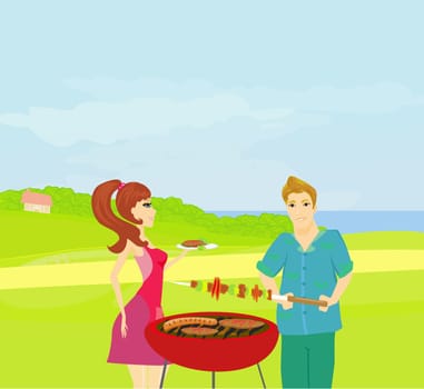 Barbecue Party - cook and girl