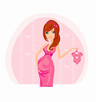 Beautiful pregnant woman on shopping for her new baby Vector Illustration