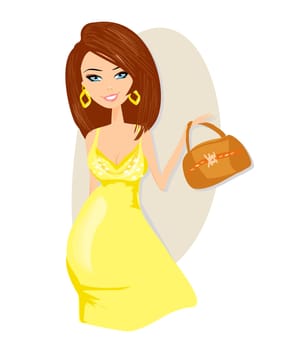 Beautiful pregnant woman on shopping for her new baby Vector Illustration