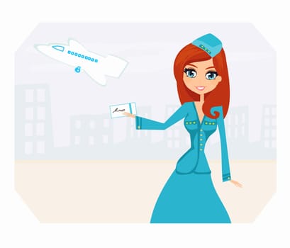 Beautiful stewardess with ticket