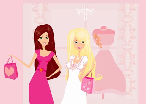 fashion girls Shopping illustration
