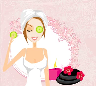Cute woman applying moisturizer vector illustration