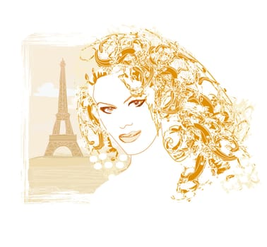 beautiful women Shopping in Paris - vector card