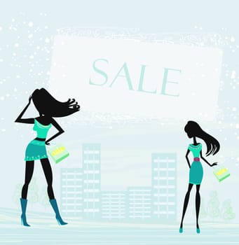 fashion silhouettes girls Shopping in the city