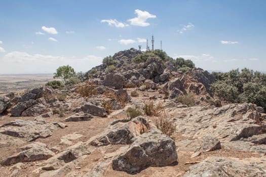 Pena del Aguila crag overview, Magacela, Badajoz, Extremadura, Spain