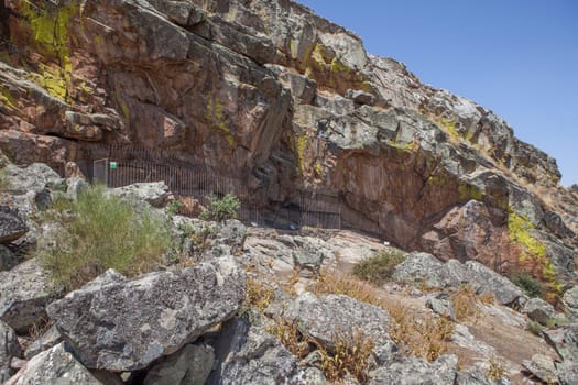 Pena del Aguila rock shelter, key site with prehistoric paintings, Magacela, Badajoz, Extremadura, Spain