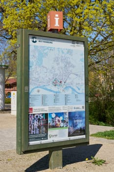 Tourist information with city map and the most important sights of the city of Lutherstadt Wittenberg in Germany