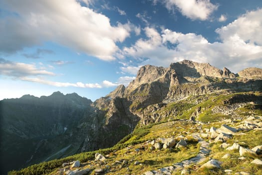 View of the Carpathian Mountains during sunrise