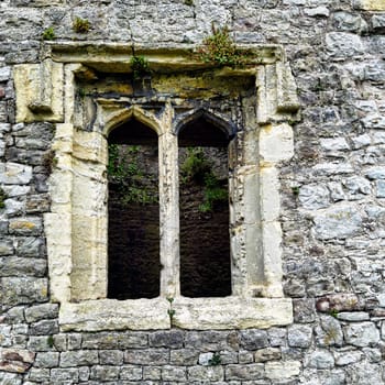 Remains of Chepstow Castle (Castell Cas-gwent) at Chepstow, Monmouthshire, Wales, United Kingdom on 04 June 2022