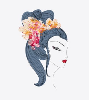 Abstract Beautiful geisha doodle Portrait