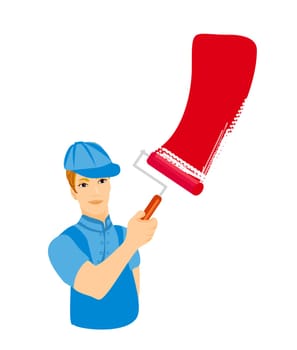 Professional smiling painter. Isolated over white background.