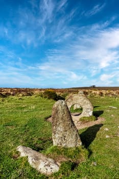 Men-an-Tol known as Men an Toll or Crick Stone - small formation of standing stones in Cornwall, United Kingdom