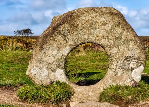 Men-an-Tol known as Men an Toll or Crick Stone - small formation of standing stones in Cornwall, United Kingdom