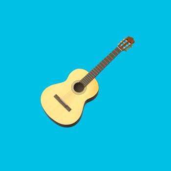 Classical Guitar Isolated on Flat Blue Background 3D Illustration