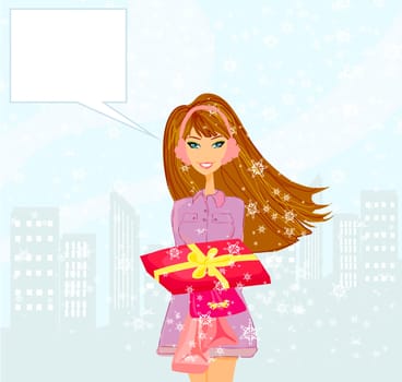 fashion shopping girl with shopping bags and gift box