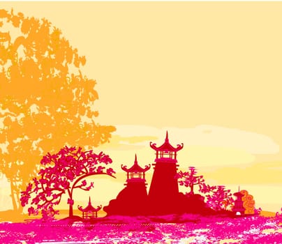 old paper with Asian Landscape