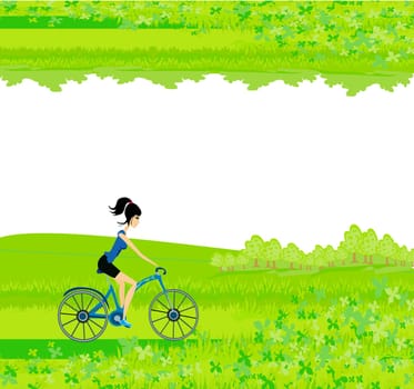 Cycling Poster with silhouette Girl - abstract frame