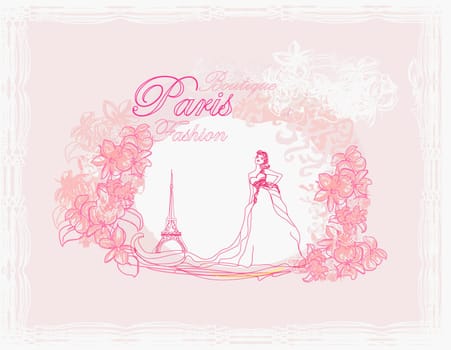 beautiful women Shopping in Paris - vector card
