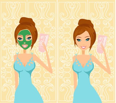 Cute woman applying moisturizer vector illustration