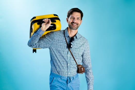 Tourist Man With Suitcase. Travel Journey Lifestyle
