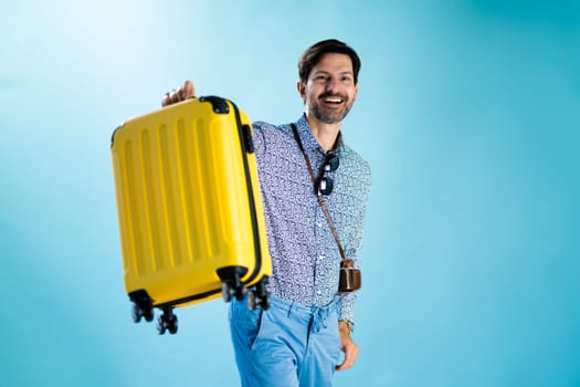 Tourist Man With Suitcase. Travel Journey Lifestyle