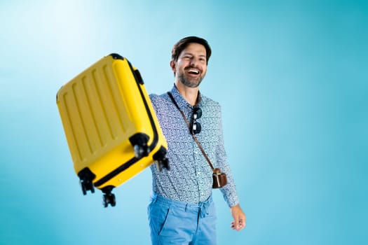 Tourist Man With Suitcase. Travel Journey Lifestyle