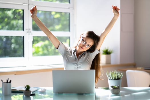 Woman At Workplace. Manager Doing Business Communication In Office