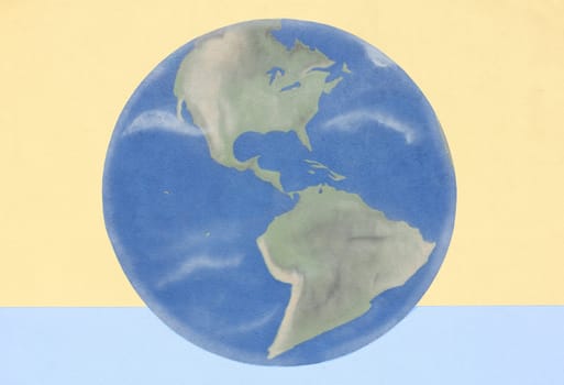 The earth globe, on a yellow-blue background.Der Erdglobus, auf einem gelb blauem Hintergrund.