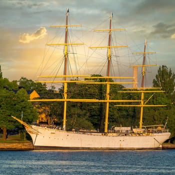AF Chapman sailing vessel, a full rigged steeled ship constructed in1888, and moored on the western shore of the islet Skeppsholmen in central Stockholm, Sweden, now serving as a youth hostel