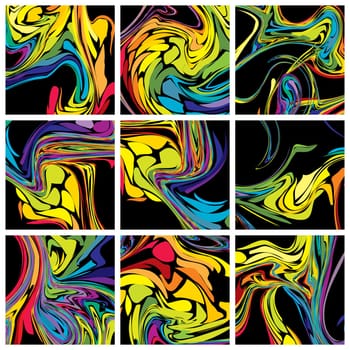 Set of abstract colorful marble texture. Turkish paper in Ebru art Technique