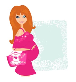 Beautiful pregnant woman on shopping for her new baby Vector