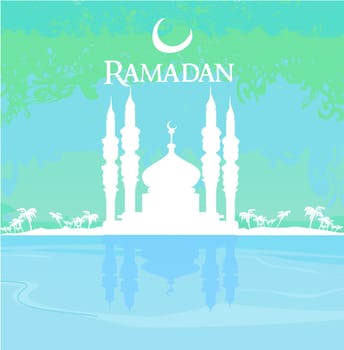 Ramadan background - mosque silhouette vector card