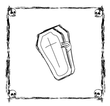 doodle frame on Halloween theme with coffin