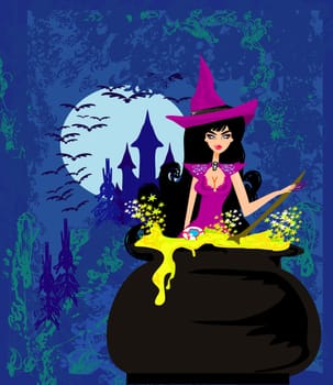 Halloween witch preparing potion