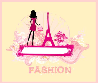 beautiful women Shopping in Paris - vector card