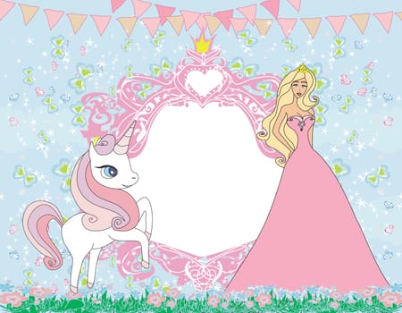 Unicorn and fairy - beautiful girly ornamental frame invitation card
