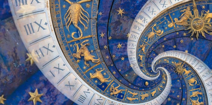 Abstract old conceptual background on mysticism, astrology, fantasy - blue