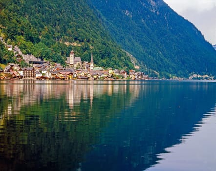 Hallstatt with lake in Austria