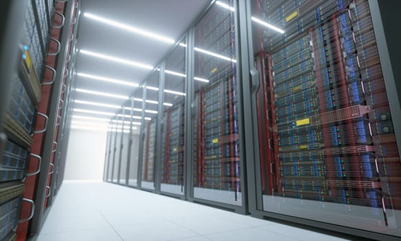 3D illustration. Server room data center computer in an air-conditioned environment.