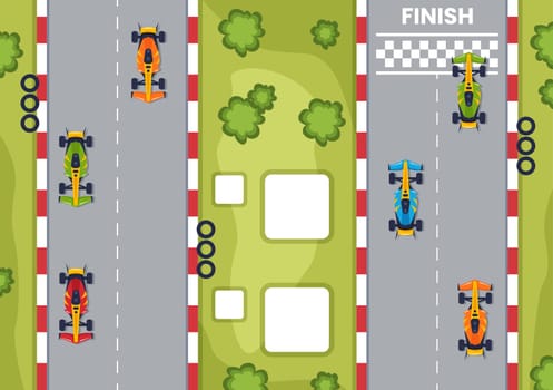 Formula Racing Sport Car Reach on Race Circuit the Finish Line Cartoon Illustration to Win the Championship in Flat Style Design