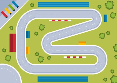 Formula Racing Sport Car Reach on Race Circuit the Finish Line Cartoon Illustration to Win the Championship in Flat Style Design