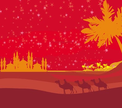 Classic three magic scene and shining star of Bethlehem, vector illustration