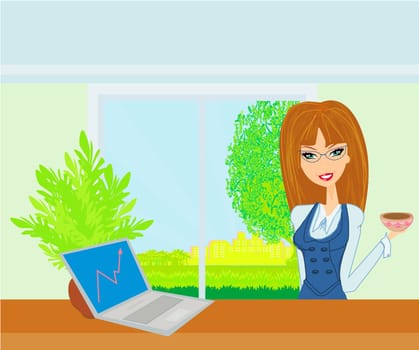 beautiful secretary working with computer