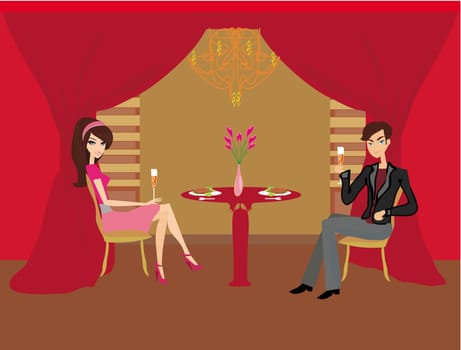 Young couple flirt and drink champagne