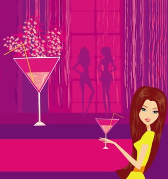 Beautiful disco girl with drink